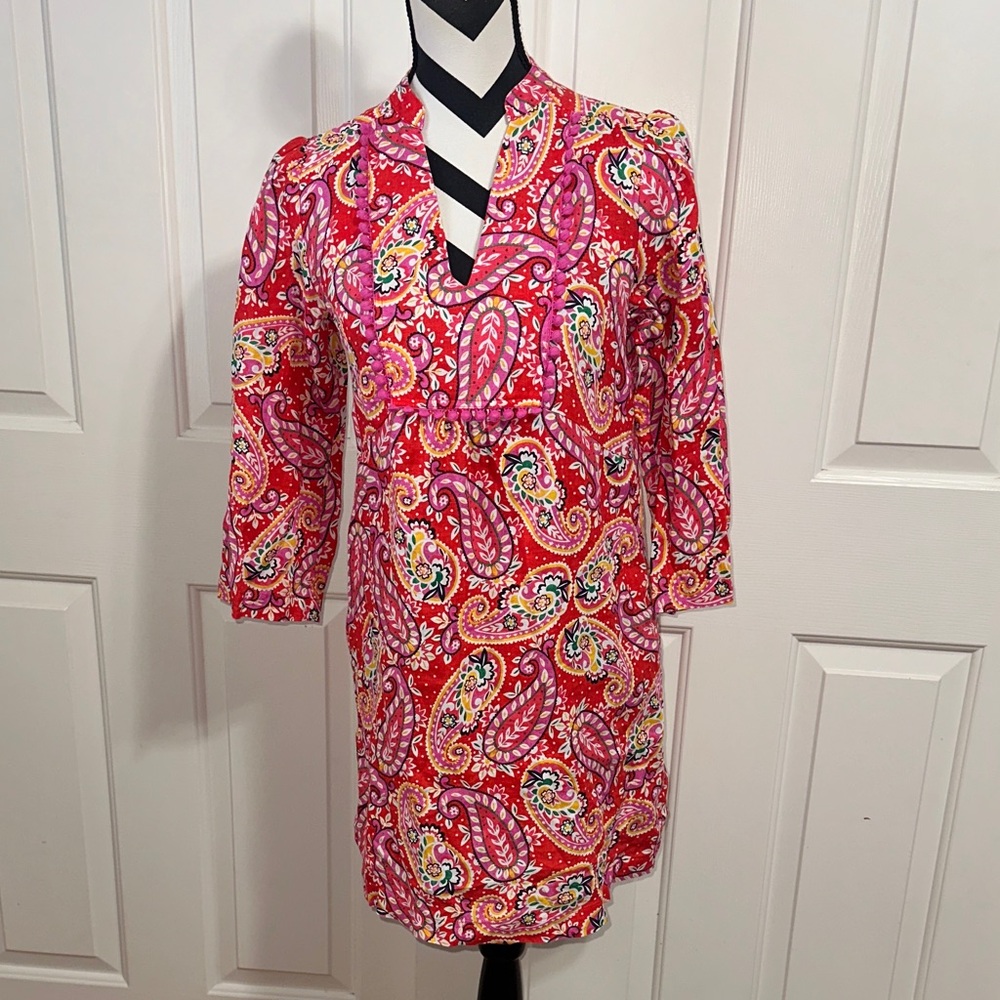 Boden Linen Red and Pink Paisley Dress
